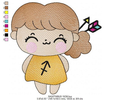 Sagittarius girl embroidery designs - Zodiac Signs embroidery design machine embroidery pattern - Pixie Fantasy Fairy - Astrological Sign Marcia Embroidery