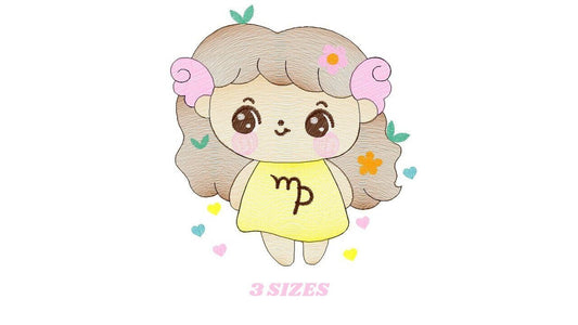 Virgo girl embroidery designs - Zodiac Signs embroidery design machine embroidery pattern - Pixie Fantasy Fairy - Virgo Astrological Sign