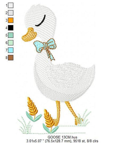 Goose embroidery designs - Duck with tie embroidery design machine embroidery pattern - Swan with flowers - instant download pes jef dst hus