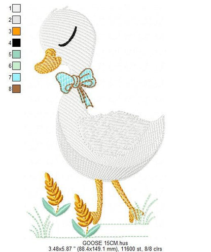 Goose embroidery designs - Duck with tie embroidery design machine embroidery pattern - Swan with flowers - instant download pes jef dst hus