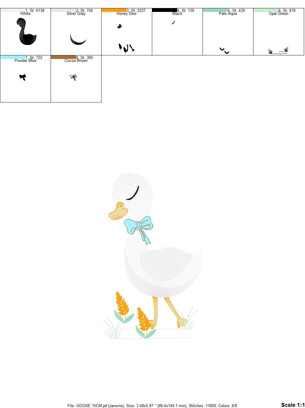 Goose embroidery designs - Duck with tie embroidery design machine embroidery pattern - Swan with flowers - instant download pes jef dst hus
