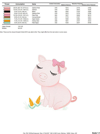 Pig embroidery design - Animal embroidery designs machine embroidery pattern - Baby girl embroidery - Ranch animal farm instant download Marcia Embroidery