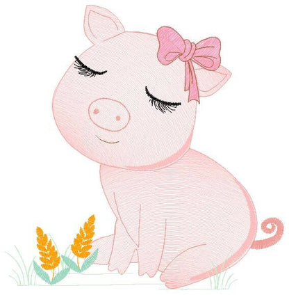 Pig embroidery design - Animal embroidery designs machine embroidery pattern - Baby girl embroidery - Ranch animal farm instant download Marcia Embroidery