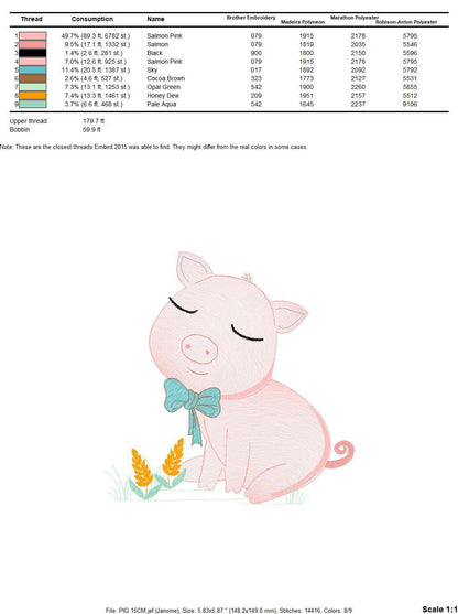 Pig embroidery design - Animal embroidery designs machine embroidery pattern - Baby boy embroidery file - Ranch animal farm instant download Marcia Embroidery