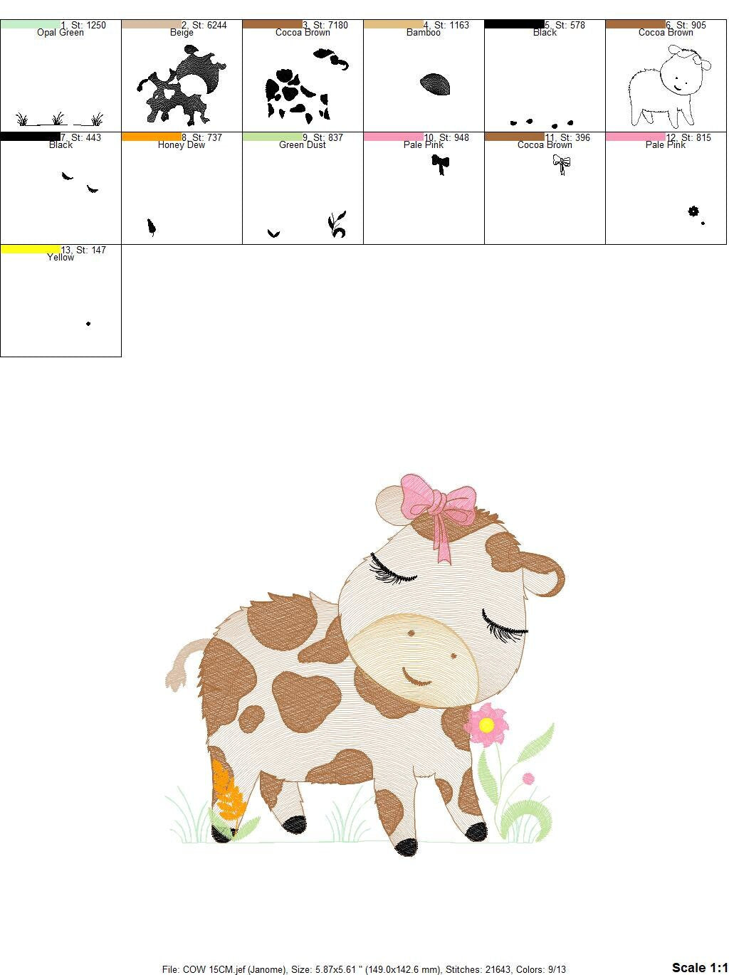 Cow embroidery design - Animal ranch embroidery designs machine embroidery pattern - Farm embroidery file - girl embroidery instant download - Marcia Embroidery