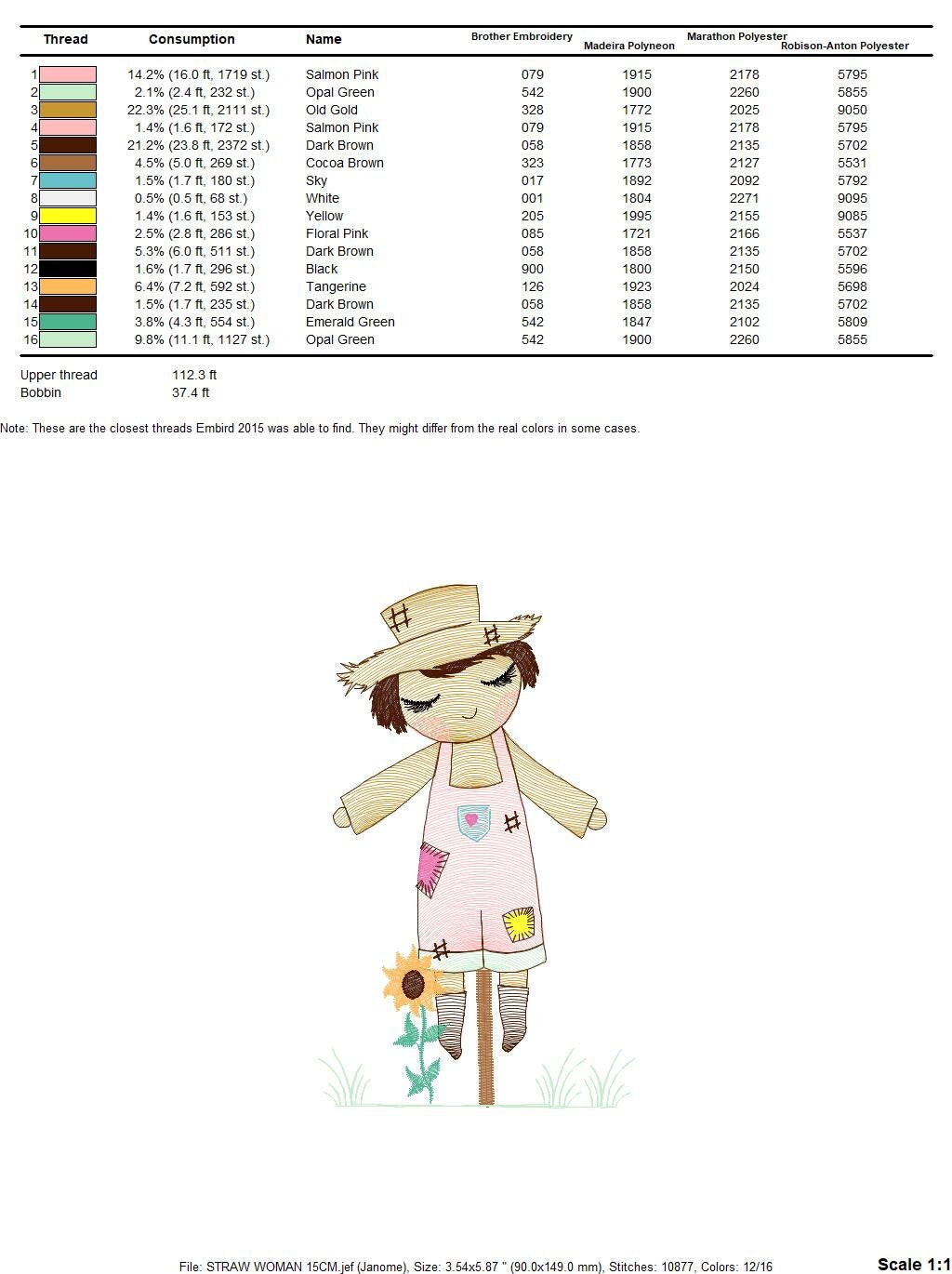 Woman of straw embroidery design - Straw Woman embroidery designs machine embroidery pattern - Farm embroidery file - Girl embroidery design - Marcia Embroidery