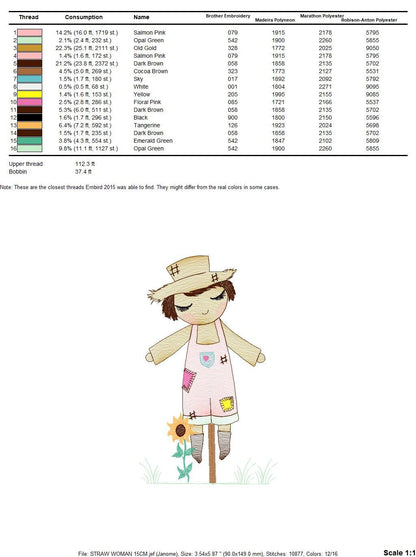 Woman of straw embroidery design - Straw Woman embroidery designs machine embroidery pattern - Farm embroidery file - Girl embroidery design - Marcia Embroidery