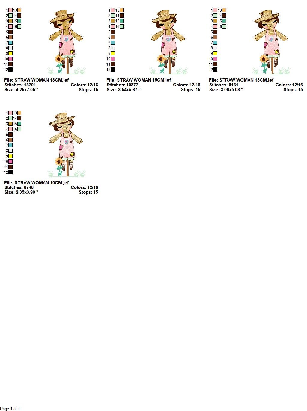 Woman of straw embroidery design - Straw Woman embroidery designs machine embroidery pattern - Farm embroidery file - Girl embroidery design - Marcia Embroidery