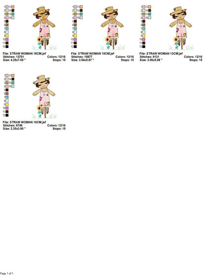 Woman of straw embroidery design - Straw Woman embroidery designs machine embroidery pattern - Farm embroidery file - Girl embroidery design - Marcia Embroidery