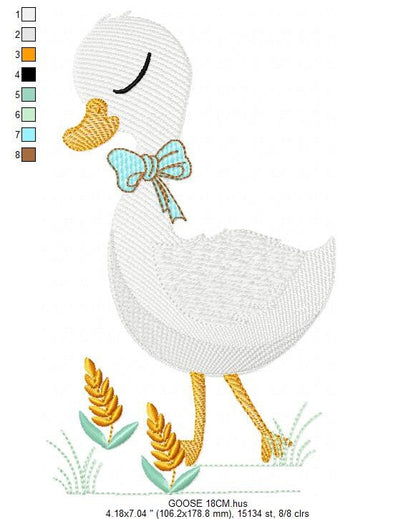 Goose embroidery designs - Duck with tie embroidery design machine embroidery pattern - Swan with flowers - instant download pes jef dst hus
