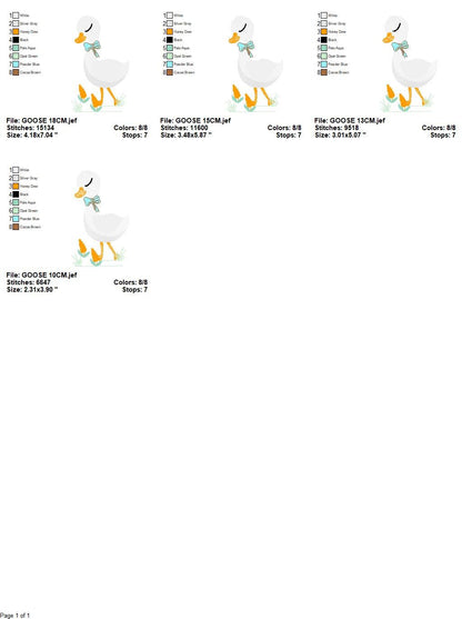 Goose embroidery designs - Duck with tie embroidery design machine embroidery pattern - Swan with flowers - instant download pes jef dst hus