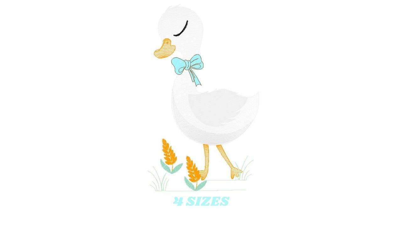 Goose embroidery designs - Duck with tie embroidery design machine embroidery pattern - Swan with flowers - instant download pes jef dst hus