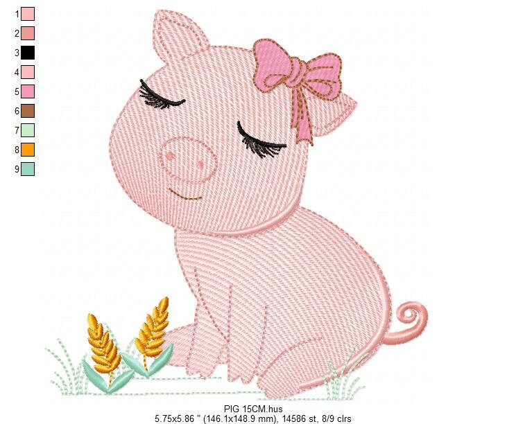 Pig embroidery design - Animal embroidery designs machine embroidery pattern - Baby girl embroidery - Ranch animal farm instant download Marcia Embroidery