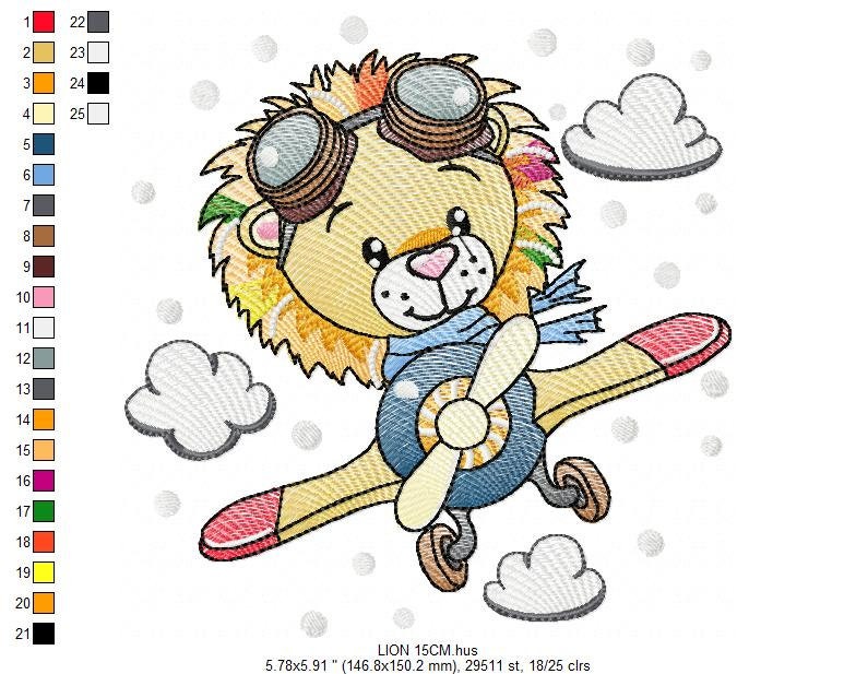 Lion embroidery designs - Airplane embroidery design machine embroidery pattern - Baby boy embroidery file - instant download pes jef hus