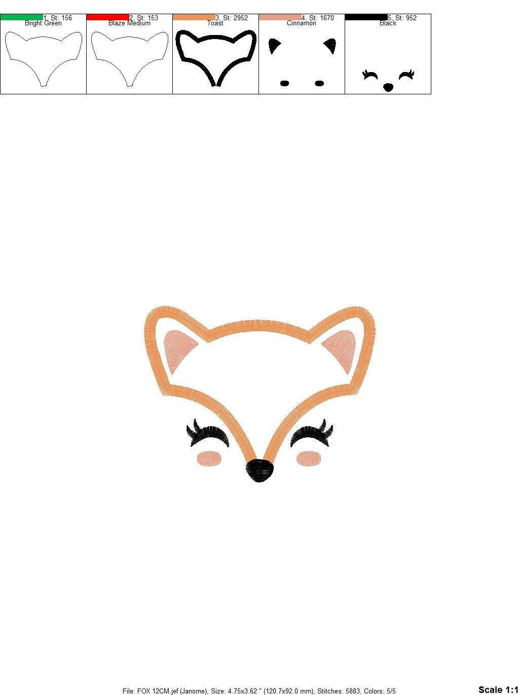 Red Fox embroidery designs - Woodland Fox embroidery design machine embroidery pattern - Animal embroidery - Red fox face applique design