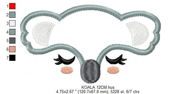 Koala embroidery design - Animal Face embroidery designs machine embroidery pattern - koala applique design - baby newborn boy kids pes jef Marcia Embroidery