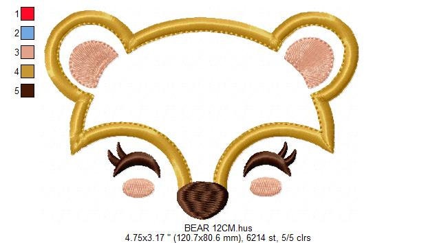 Bear face embroidery designs - Teddy bear embroidery design machine embroidery pattern - Baby Boy embroidery file - bear applique download Marcia Embroidery