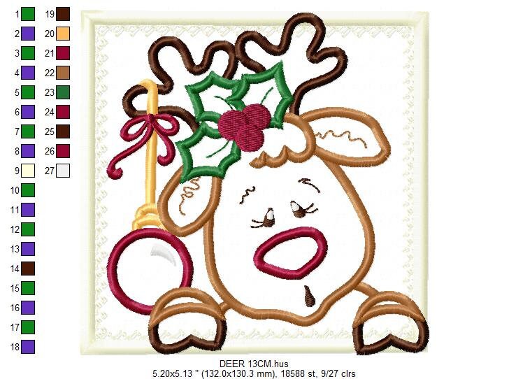 Christmas Rudolf Reindeer Embroidery Design - Xmas embroidery designs machine embroidery pattern - Holiday embroidery file instant download