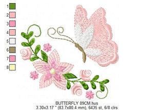 Butterfly embroidery design - Delicate Flowers embroidery designs machine embroidery pattern - Towel embroidery file - instant download pes