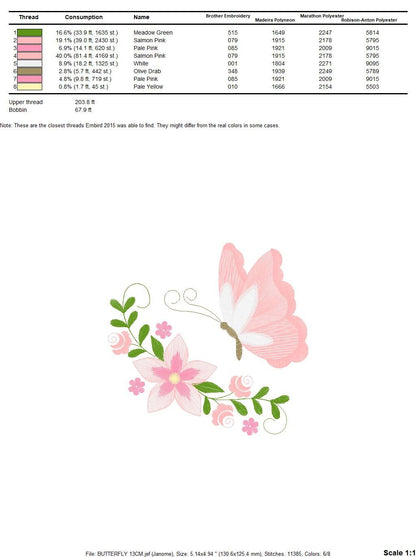 Butterfly embroidery design - Delicate Flowers embroidery designs machine embroidery pattern - Towel embroidery file - instant download pes Marcia Embroidery