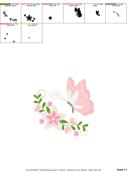 Butterfly embroidery design - Delicate Flowers embroidery designs machine embroidery pattern - Towel embroidery file - instant download pes Marcia Embroidery