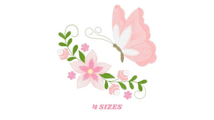 Butterfly embroidery design - Delicate Flowers embroidery designs machine embroidery pattern - Towel embroidery file - instant download pes Marcia Embroidery