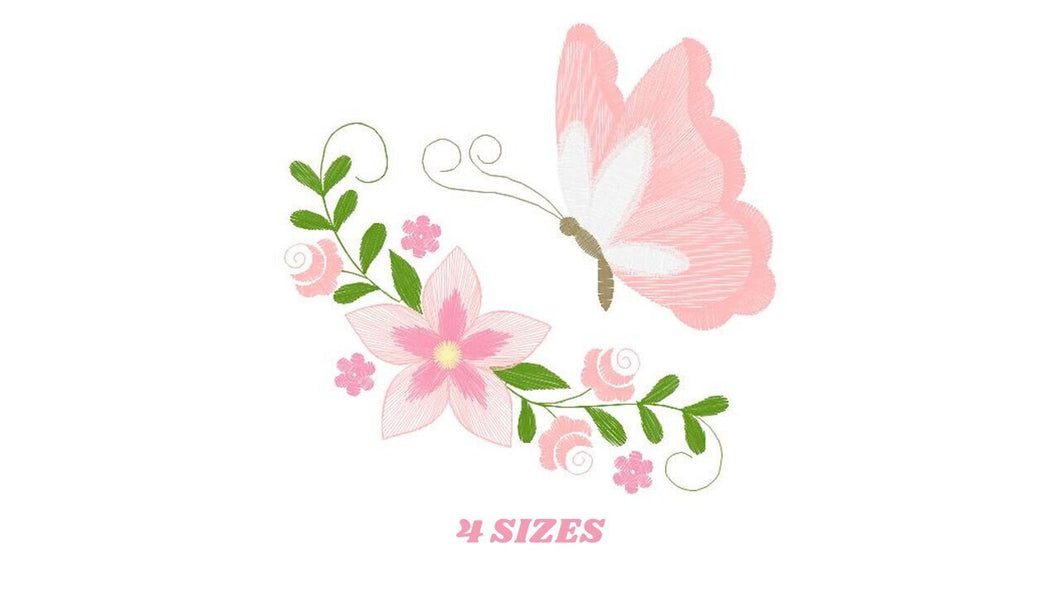 Butterfly embroidery design - Delicate Flowers embroidery designs machine embroidery pattern - Towel embroidery file - instant download pes