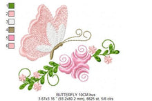 Load image into Gallery viewer, Butterfly embroidery design - Delicate Flowers embroidery designs machine embroidery pattern - Towel embroidery file - instant download pes
