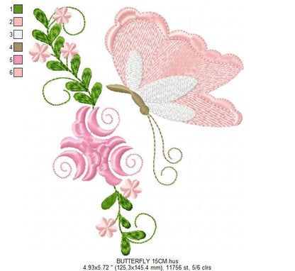 Butterfly embroidery design - Delicate Flowers embroidery designs machine embroidery pattern - Towel embroidery file - instant download pes Marcia Embroidery