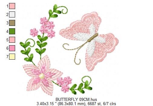 Butterfly corner embroidery design - Delicate Flowers embroidery designs machine embroidery pattern - Tea towel embroidery file - download Marcia Embroidery