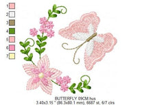 Charger l&#39;image dans la galerie, Butterfly corner embroidery design - Delicate Flowers embroidery designs machine embroidery pattern - Tea towel embroidery file - download
