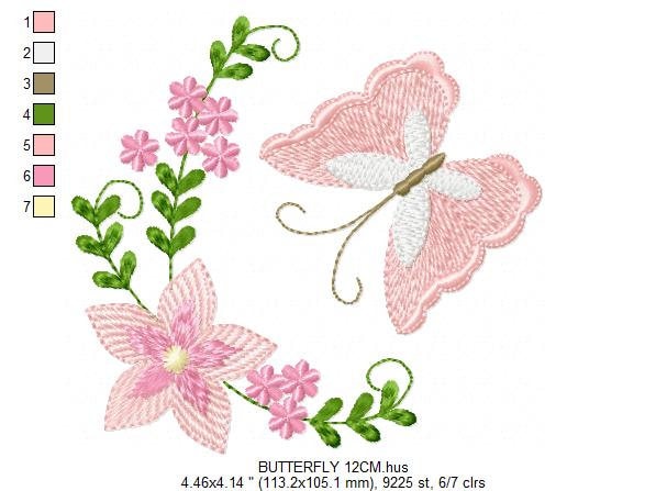 Butterfly corner embroidery design - Delicate Flowers embroidery designs machine embroidery pattern - Tea towel embroidery file - download Marcia Embroidery