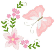 Load image into Gallery viewer, Butterfly corner embroidery design - Delicate Flowers embroidery designs machine embroidery pattern - Tea towel embroidery file - download
