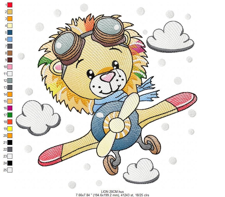 Lion embroidery designs - Airplane embroidery design machine embroidery pattern - Baby boy embroidery file - instant download pes jef hus