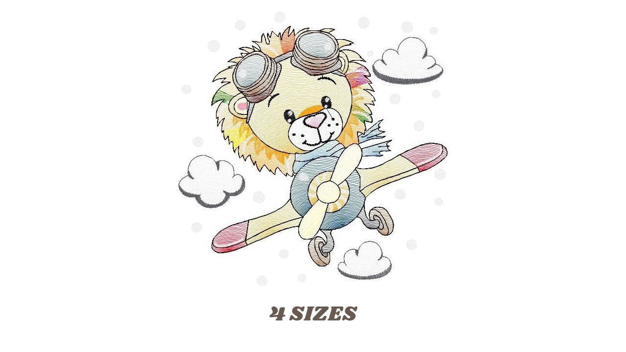 Lion embroidery designs - Airplane embroidery design machine embroidery pattern - Baby boy embroidery file - instant download pes jef hus