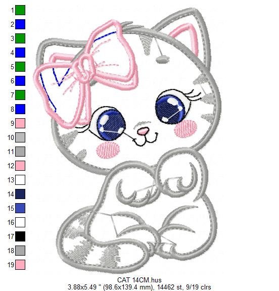 Cat embroidery design - Kitty embroidery designs machine embroidery pattern - Pet embroidery file - baby girl embroidery cat applique design
