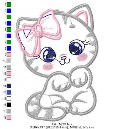 Cat embroidery design - Kitty embroidery designs machine embroidery pattern - Pet embroidery file - baby girl embroidery cat applique design
