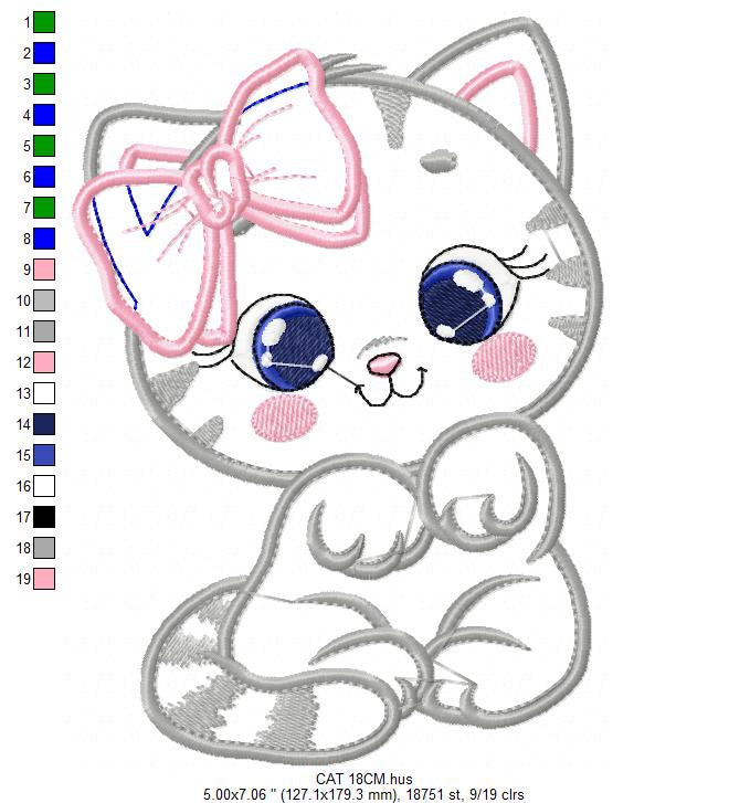 Cat embroidery design - Kitty embroidery designs machine embroidery pattern - Pet embroidery file - baby girl embroidery cat applique design
