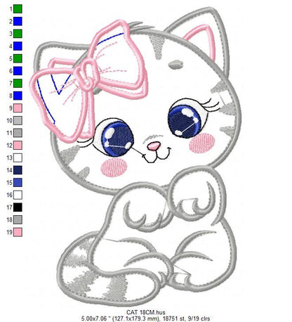 Cat embroidery design - Kitty embroidery designs machine embroidery pattern - Pet embroidery file - baby girl embroidery cat applique design