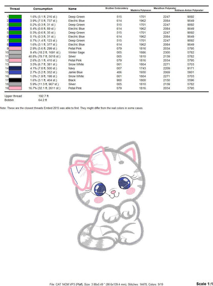 Cat embroidery design - Kitty embroidery designs machine embroidery pattern - Pet embroidery file - baby girl embroidery cat applique design
