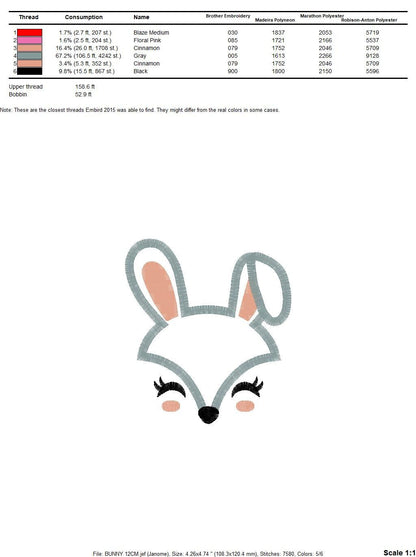 Bunny Face embroidery design - Animal Mask Rabbit embroidery designs machine embroidery pattern - Rabbit face applique - instant download Marcia Embroidery
