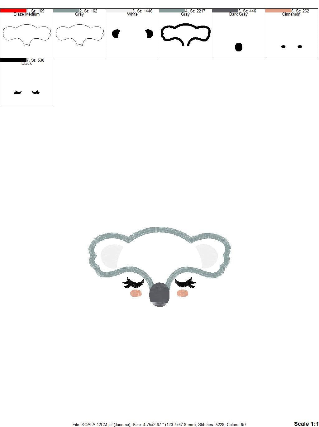 Koala embroidery design - Animal Face embroidery designs machine embroidery pattern - koala applique design - baby newborn boy kids pes jef Marcia Embroidery