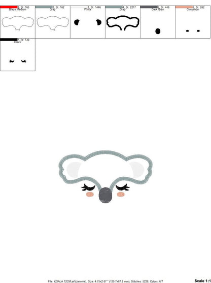 Koala embroidery design - Animal Face embroidery designs machine embroidery pattern - koala applique design - baby newborn boy kids pes jef Marcia Embroidery