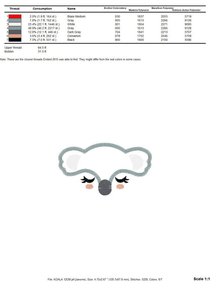 Koala embroidery design - Animal Face embroidery designs machine embroidery pattern - koala applique design - baby newborn boy kids pes jef Marcia Embroidery