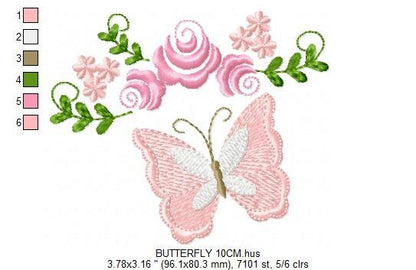Butterfly corner embroidery design - Delicate Flowers embroidery designs machine embroidery pattern - Tea towel embroidery file - download Marcia Embroidery