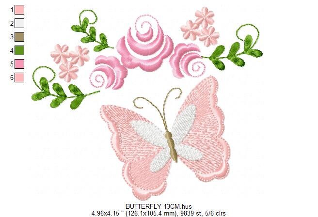 Butterfly corner embroidery design - Delicate Flowers embroidery designs machine embroidery pattern - Tea towel embroidery file - download Marcia Embroidery