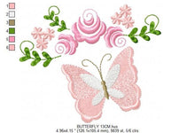 Charger l&#39;image dans la galerie, Butterfly corner embroidery design - Delicate Flowers embroidery designs machine embroidery pattern - Tea towel embroidery file - download
