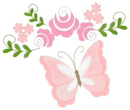 Butterfly corner embroidery design - Delicate Flowers embroidery designs machine embroidery pattern - Tea towel embroidery file - download Marcia Embroidery