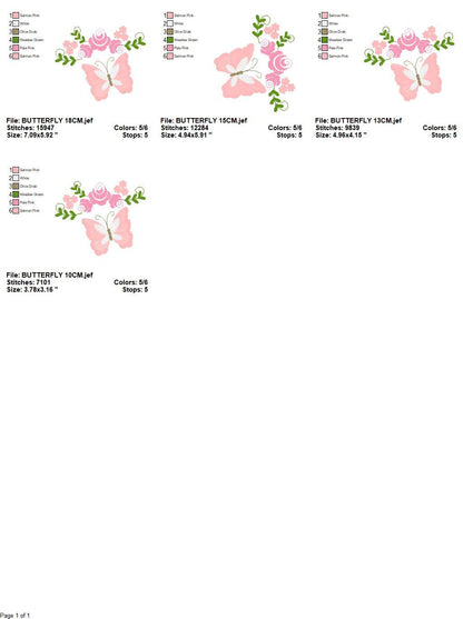 Butterfly corner embroidery design - Delicate Flowers embroidery designs machine embroidery pattern - Tea towel embroidery file - download Marcia Embroidery