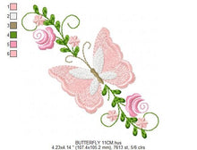 Laden Sie das Bild in den Galerie-Viewer, Butterfly corner embroidery design - Delicate Flowers embroidery designs machine embroidery pattern - Tea towel embroidery file - download
